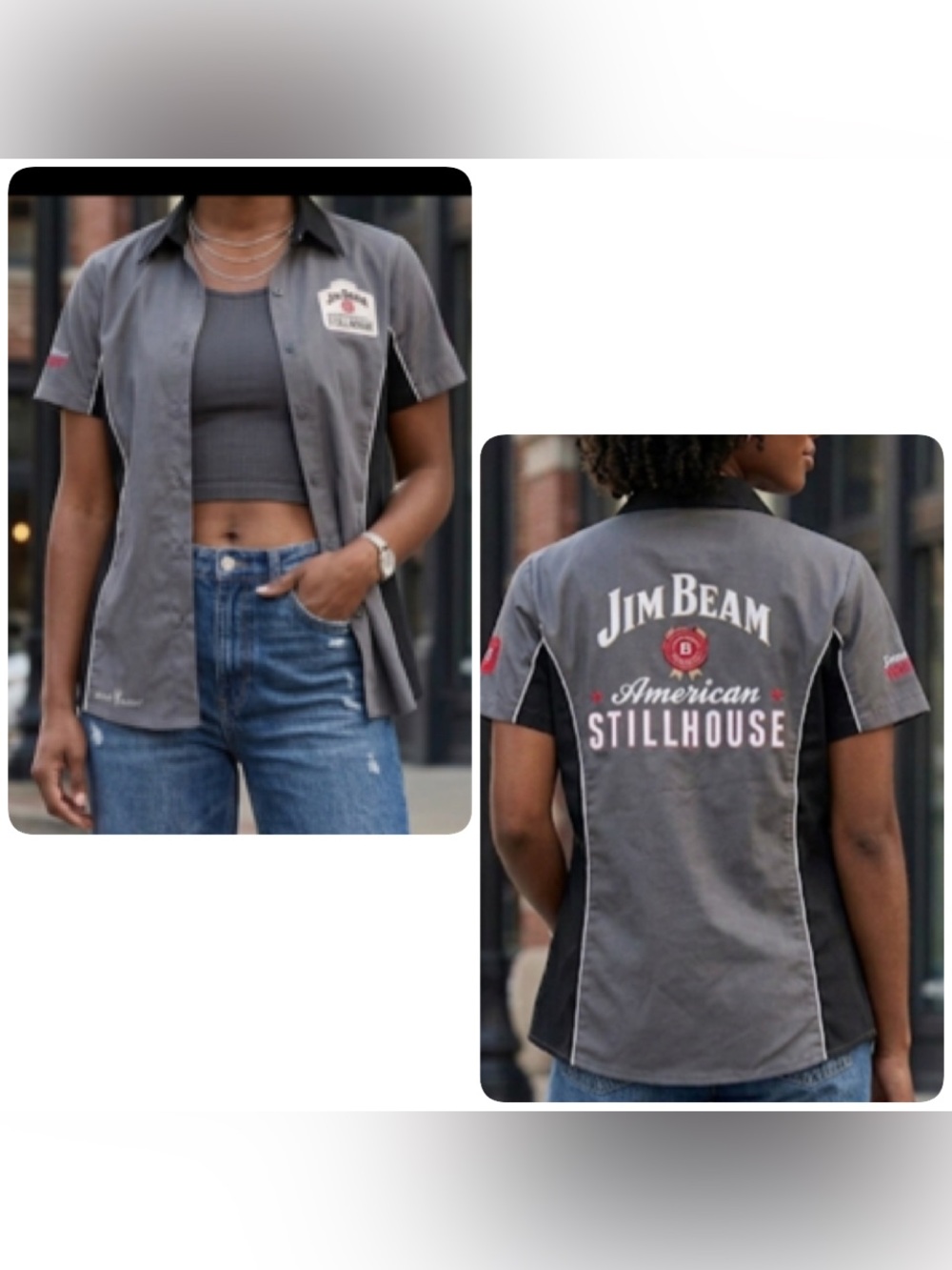 Women’s Jim Beam Button Up‎ Gray and Black Top